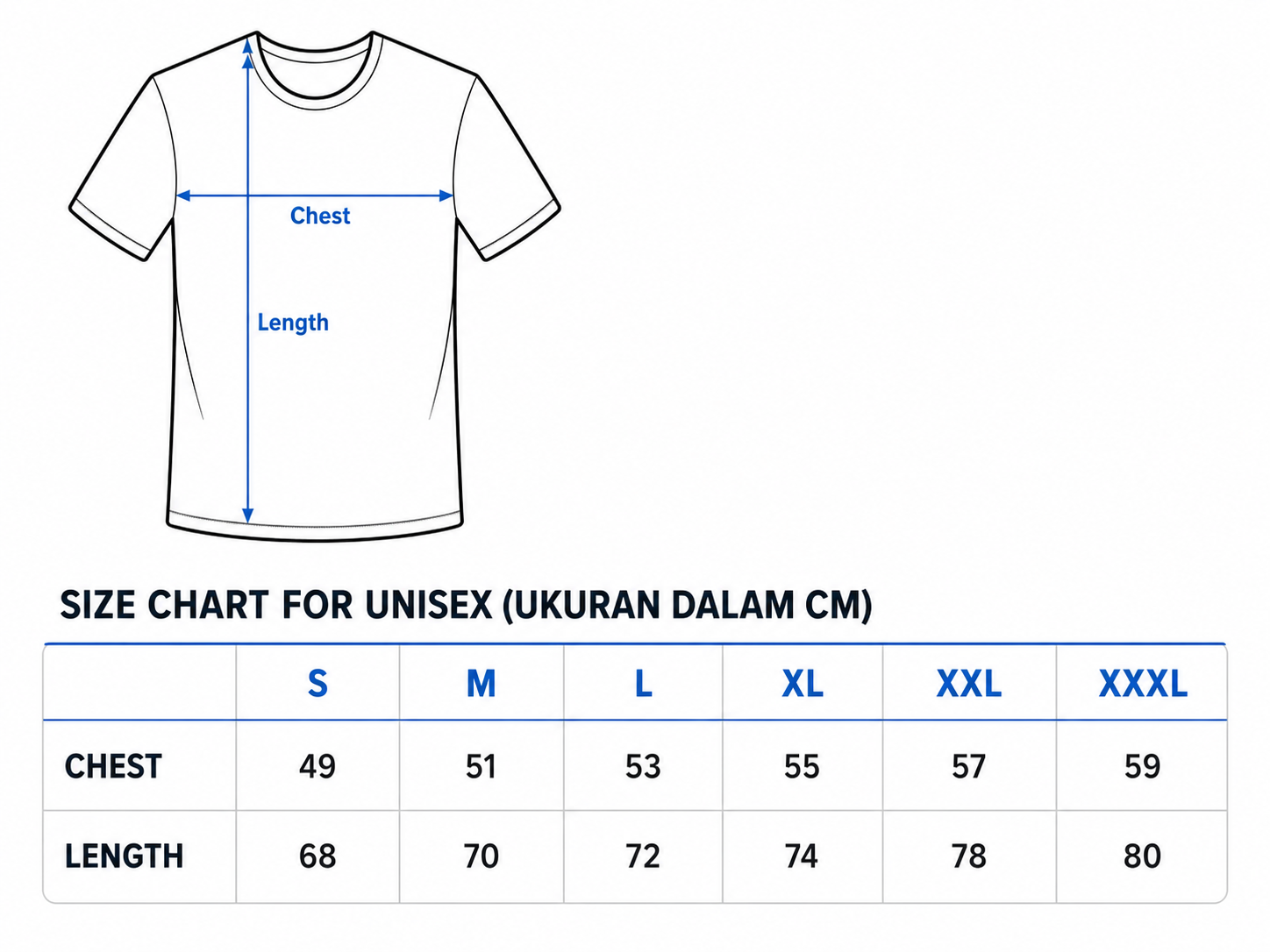 Beatty Alumni T-Shirt Size Chart